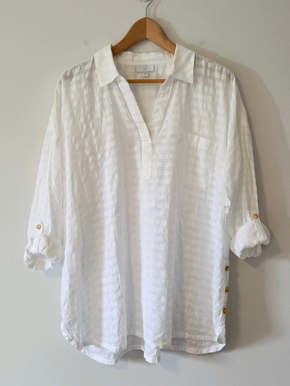 J. Jill Cotton Textured Windowpane V-Neck Popover Tunic - White XLP - Picture 7 of 12